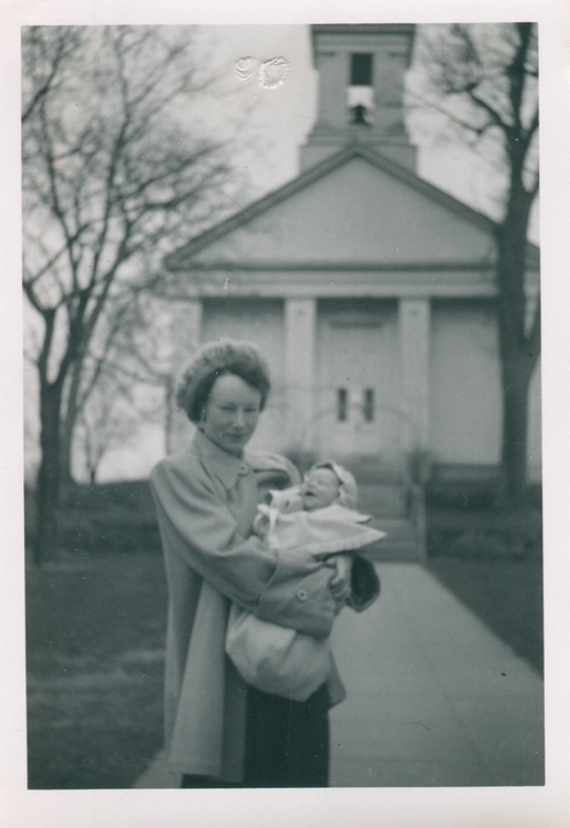 1952 Easter, Wickford RI Babtist Church, Fran & George Haskell at ~ 2 mos.jpg